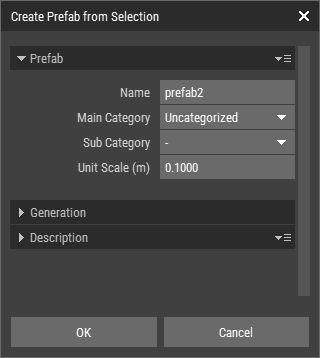 Create Prefab from Selection Dialog