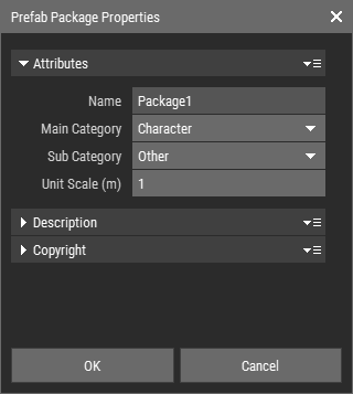Prefab Package Properties Dialog