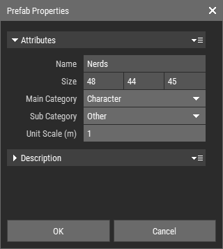 Prefab Properties Dialog