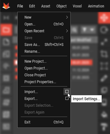 Import Settings Main Menu